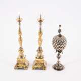 SILVER MINIATURES OF A PAIR OF ALTAR CANDELSTICKS, A PINEAPPLE GOBLET AND A PAIR OF CHANUKKA CANDLESTICKS - фото 3