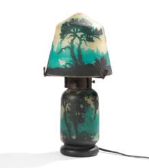 SMALL GLASS TABLE LAMP WITH FOREST LAKE
