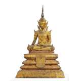BRONZE BUDDHA MARAVIJAYA IN PRENCELY ADORNMENT SEATED ON THRONE PEDESTAL - фото 1
