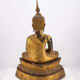 BRONZE BUDDHA IN PRENCELY ADORNMENT SEATED ON THRONE PEDESTAL - фото 3