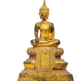 BRONZE BUDDHA SEATED ON THRONE PEDESTAL - photo 1