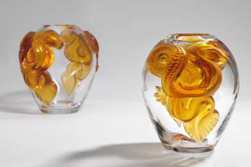 TWO LARGE GLASS VASES 'DRAGON'