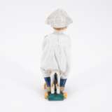 SMALL PORCELAIN BOY WITH NEWSPAPER HAT ON A LITTLE WOODEN HORSE - photo 3