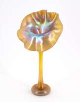 LARGE GLASS FAVRILE VASE WITH STYLISED CALYX FLOWER SHAPE