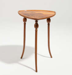 SMALL WOODEN SHIELD-SHAPED TABLE ON HIGH LEGS