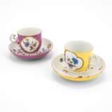 PORCELAIN BEAKER CUP AND SAUCER WITH YELLOW GROUND & PORCELAIN TREMBLEUSE AND SAUCER WITH PURPLE GROUND - photo 1