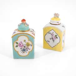 TWO PORCELAIN TEA CADDIES WITH GROUND AND FLOWER RESERVES