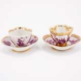 TWO PORCELAIN CUPS & SAUCERS WITH PURPLE PAINTING AND A CIGAR TUBE WITH GALLANT SCENES - photo 4