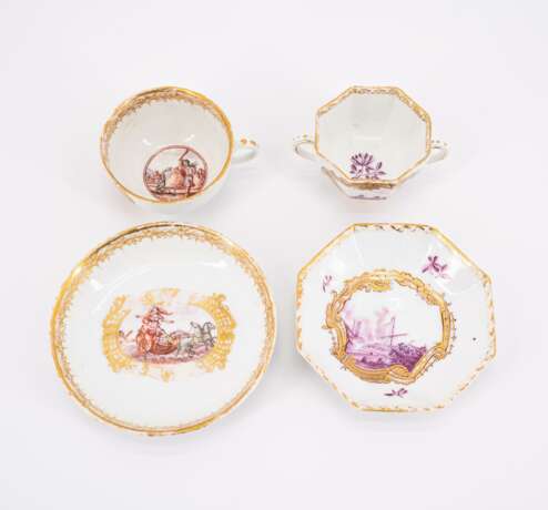 TWO PORCELAIN CUPS AND SAUCERS WITH DECORS IN LARGE CARTOUCHES - Foto 5