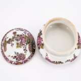 OVAL PORCELAIN BOX WITH TABLE DECOR PAINTED BLUE UNDER GLAZE AND PURPLE COLOURED - photo 5