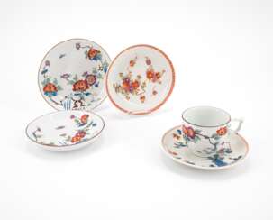 PORCELAIN CUP AND FOUR SAUCERS WITH ASIAN DECORS