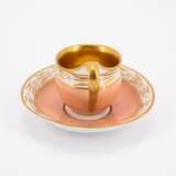 THREE PORCELAIN CUPS AND MATCHING SAUCERS WITH DIFFERENT ORNAMENTATION AND GROUND DECORS - фото 12