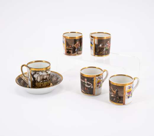 FIVE PORCELAIN CUPS AND ONE SAUCER WITH DOMESTIC SCENES - photo 1