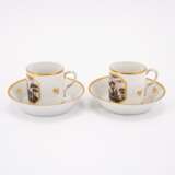 FIVE PORCELAIN CUPS AND SAUCERS AND A SMALL PORCELAIN TEA POT WITH BLACK LANDSCAPE PAINTINGS AND GOLDEN FRAME - фото 5