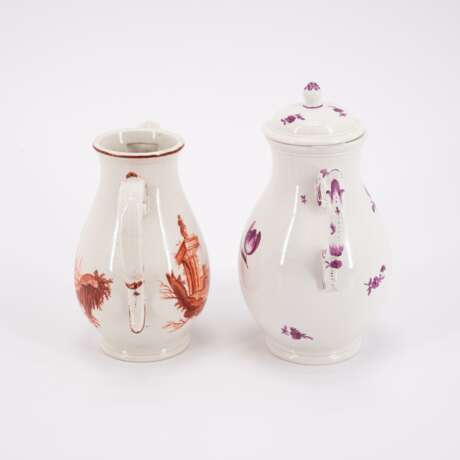 TWO SMALL JUGS WITH PURPLE AND IRON RED DECOR - photo 2