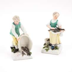 TWO SMALL CHILD FIGURINES AS FISH SELLERS