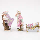 PORCELAIN CHILD FIGURINE WITH DOG, PORCELAIN CHILD FIGURINE OF A WOODCUTTER AND A PORCELAIN CRADLE WITH INFANT - photo 2