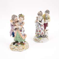 PORCELAIN ENSEMBLE OF CHILDREN WITH COUPLE AND DOG & PORCELAIN ENSEMBLE OF CHILDREN WITH EMBRACING COUPLE