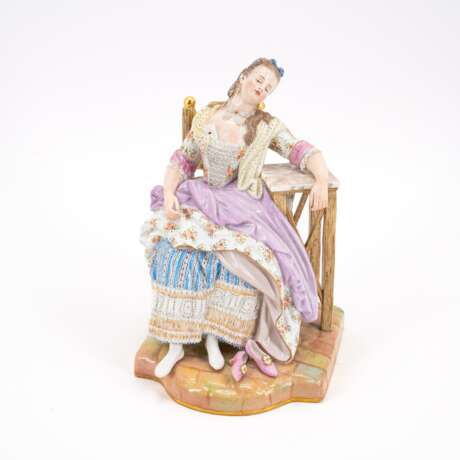 PORCELAIN FIGURINE OF A SLEEPING LADY ON CHAIR - photo 1