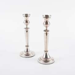 PAIR OF SILVER CANDLESTICKS WITH SPHERICAL NODE