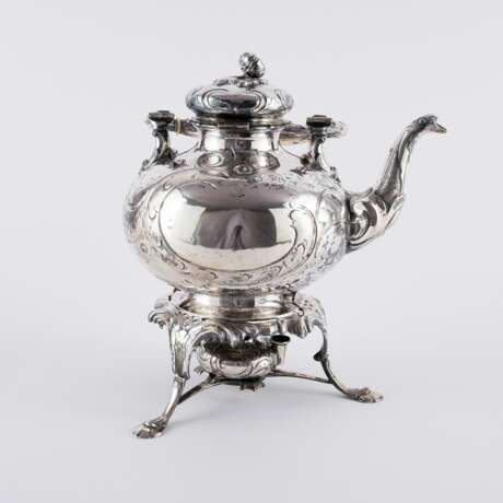 LARGE SILVER KETTLE ON RECHAUD - photo 3