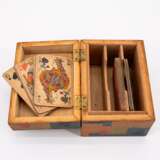 MINIATURE WOODEN GAME BOX, SET OF GLASS MARBLES AND PLAYING CARD BOX - photo 4