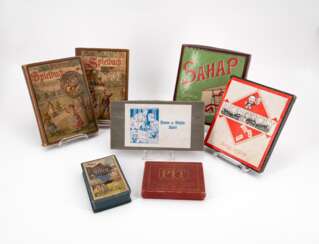 GROUP OF VARIOUS GAMES AND PLAYBOOKS FROM PAPER, CARDBOARD, WOOD