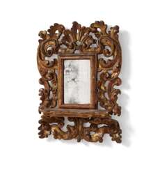 SMALL WODDEN MIRROR WITH ROCAILLES AND SHELF