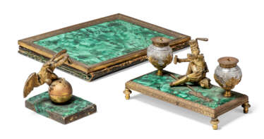 AN ASSEMBLED ORMOLU-MOUNTED MALACHITE DESK SET