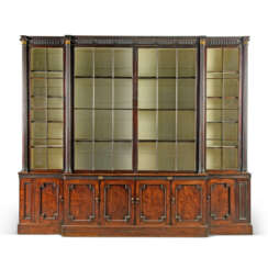 A GEORGE III ORMOLU-MOUNTED MAHOGANY AND GRAINED MAHOGANY BREAKFRONT LIBRARY BOOKCASE