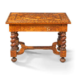 A DUTCH BONE, FRUITWOOD AND OLIVEWOOD MARQUETRY WALNUT CENTRE TABLE