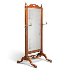 A GEORGE III BRASS-MOUNTED MAHOGANY RISING CHEVAL MIRROR