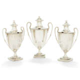 A SET OF THREE GEORGE III SILVER TWO-HANDLED SUGAR VASES AND COVERS - фото 2