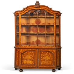 A DUTCH FLORAL MARQUETRY, FRUITWOOD, OAK AND WALNUT DISPLAY CABINET