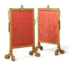 A PAIR OF GEORGE IV GILT-LACQUERED-METAL-MOUNTED GILTWOOD AND ACER FIRESCREENS