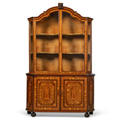 A DUTCH FLORAL MARQUETRY, FRUITWOOD, INDIAN ROSEWOOD AND AMARANTH DISPLAY CABINET