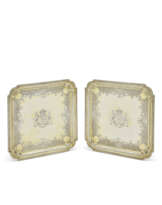 A PAIR OF GEORGE II SILVER-GILT WAITERS