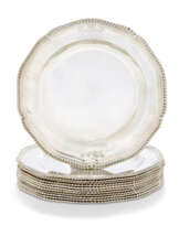 A SET OF TWELVE GEORGE III SILVER DINNER PLATES FROM THE 2ND BARON SANDYS' DINNER SERVICE