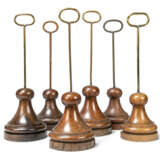 A SET OF SIX BRASS-MOUNTED OAK AND ELM, LEAD-WEIGHTED DOORSTOPS - photo 1