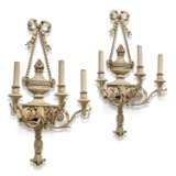 A PAIR OF GEORGE III-STYLE GREY-PAINTED COMPOSITION THREE-LIGHT WALL LIGHTS - photo 1