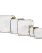 A COMPOSITE SUITE OF FIVE GEORGE II SILVER WAITERS