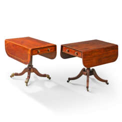 TWO REGENCY MAHOGANY PEDESTAL PEMBROKE TABLES, ONE WITH INDIAN ROSEWOOD CROSSBANDING