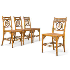 A SET OF FOUR REGENCY BAMBOO AND SIMULATED BAMBOO SIDE CHAIRS