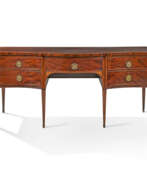 Sideboard. A GEORGE III BOXWOOD STRUNG, TULIPWOOD AND INDIAN ROSEWOOD CROSSBANDED, MAHOGANY SERPENTINE SIDEBOARD