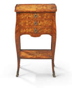 Kingwood. A LOUIS XV ENGRAVED FLORAL MARQUETRY-INLAID TULIPWOOD, SYCAMORE, FRUITWOOD AND KINGWOOD TABLE-EN-CHIFFONIERE