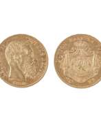 Gold. Pi&egrave;ce d`or de 20 francs Leopold II Roi de Belgique. 1874