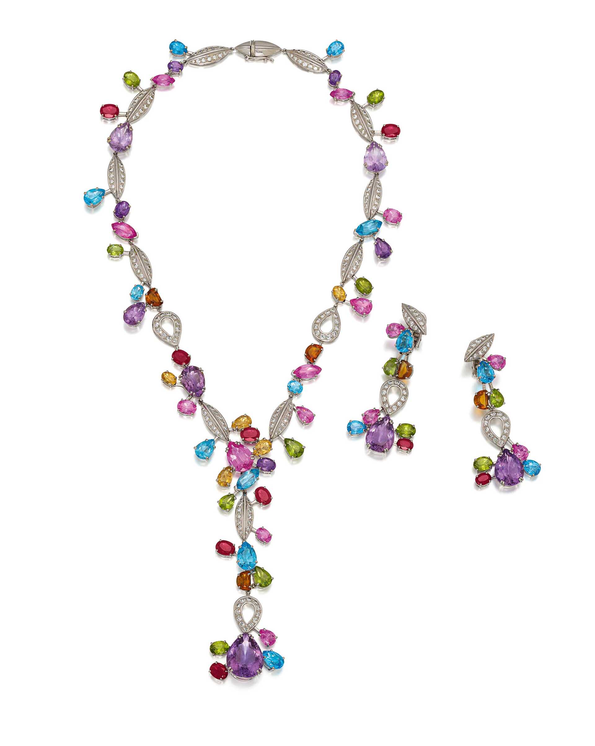 Tutti-Frutti-Diamond-Set: Necklace and Ear Jewelry