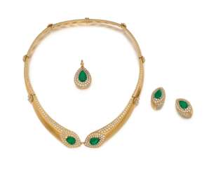 Emerald-Diamond-Set: Necklace and Earstuds