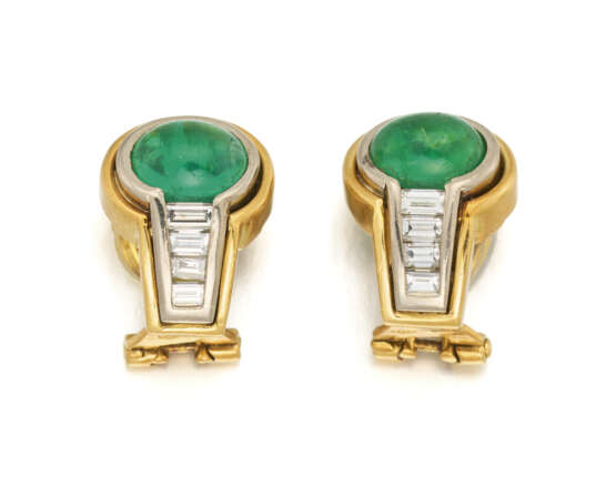 Emerald-Diamond-Ear Clip-Ons - photo 1