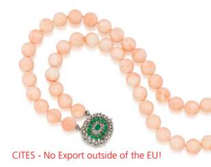 Coral-Necklace with Diamond-Emerald-Clasp